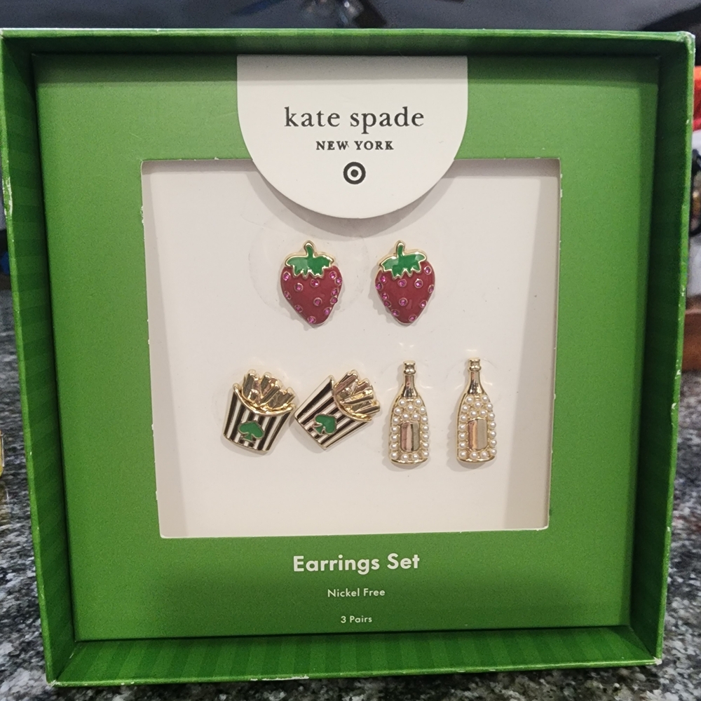 Kate Spade Strawberry and Champagne Earrings Set